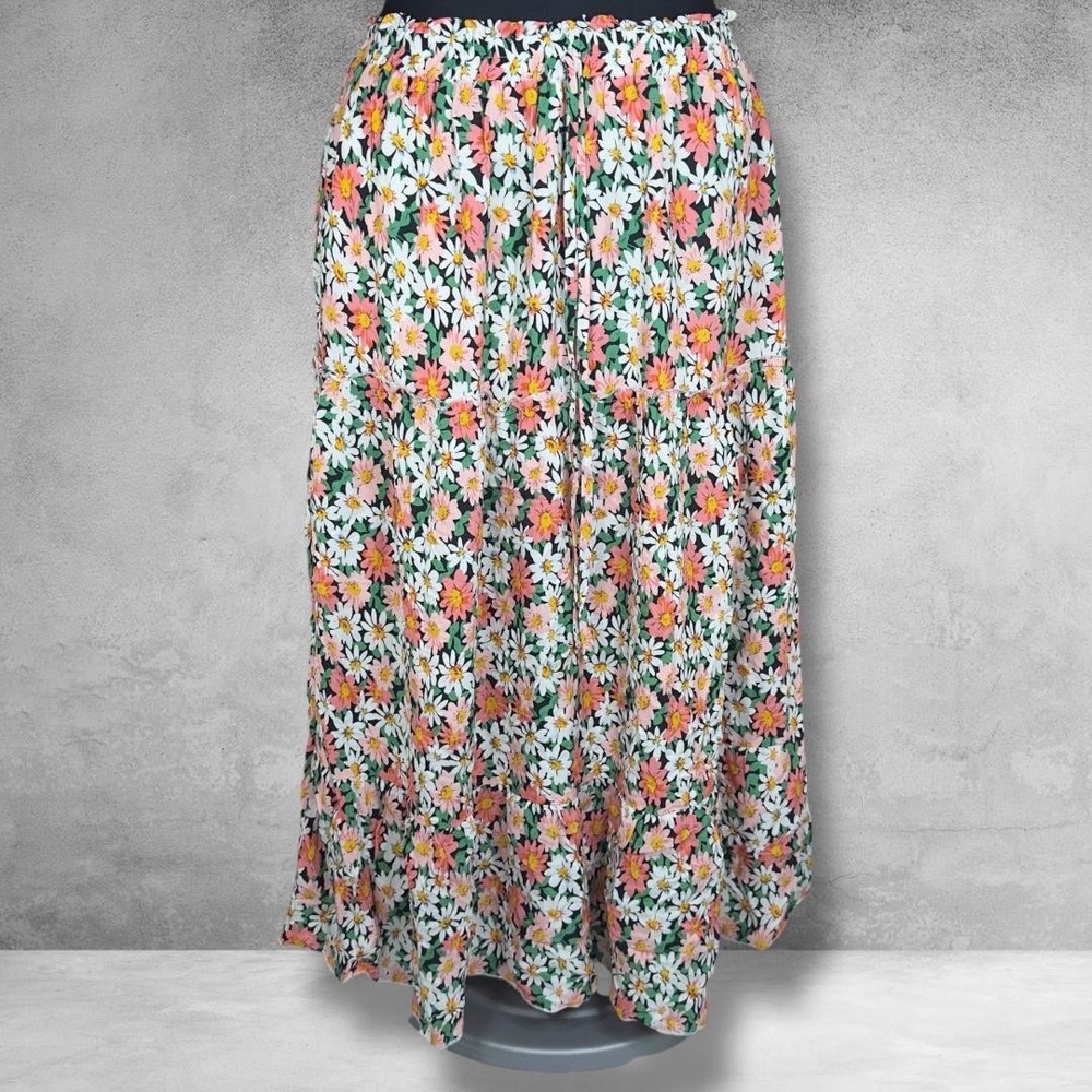 Simple Fun Floral Print‎ Skirt Elastic Waist Midi Casual Summer Size Small